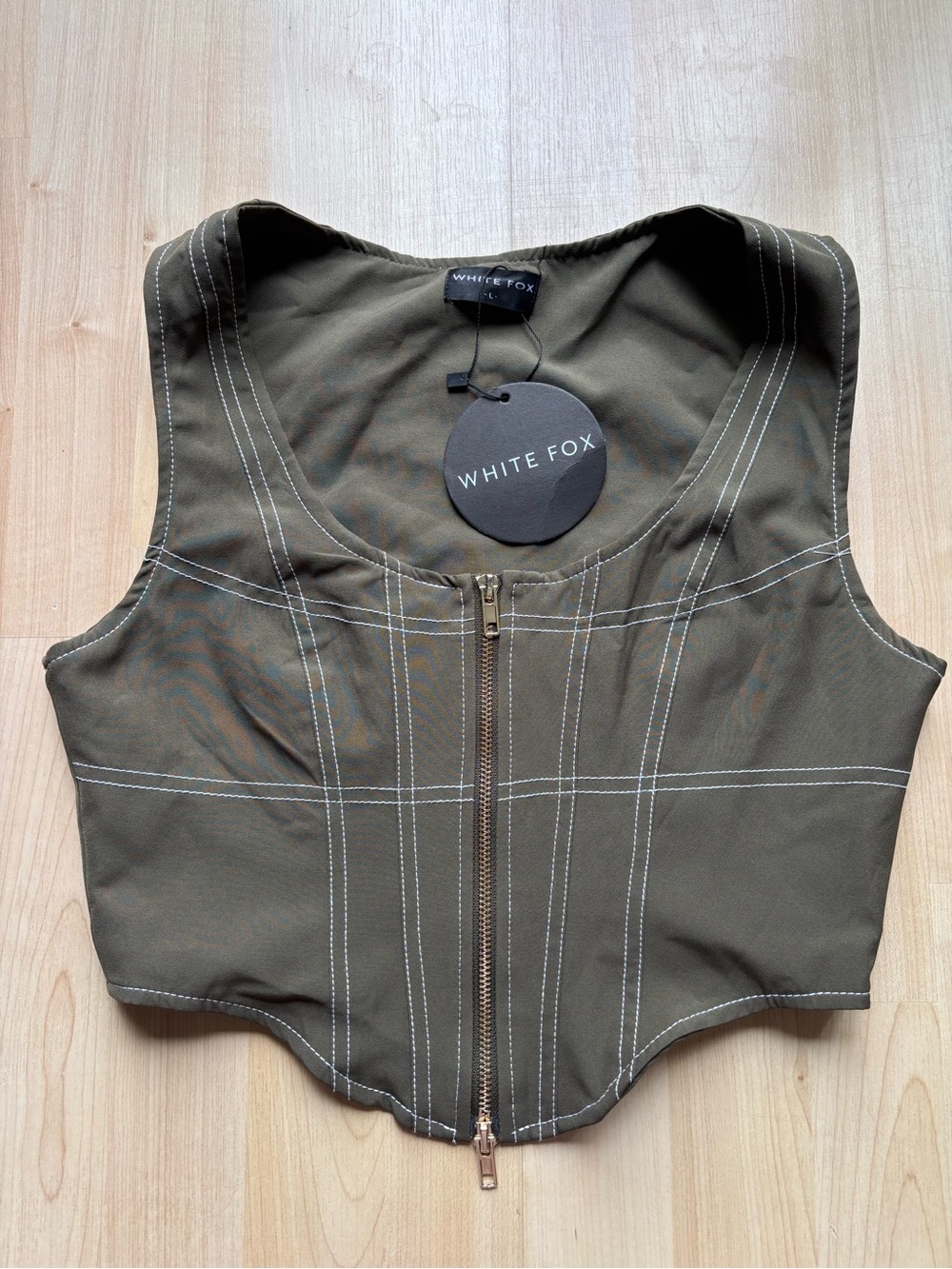 White Fox Boutique Dark Olive Bustier with Contrast Stitching